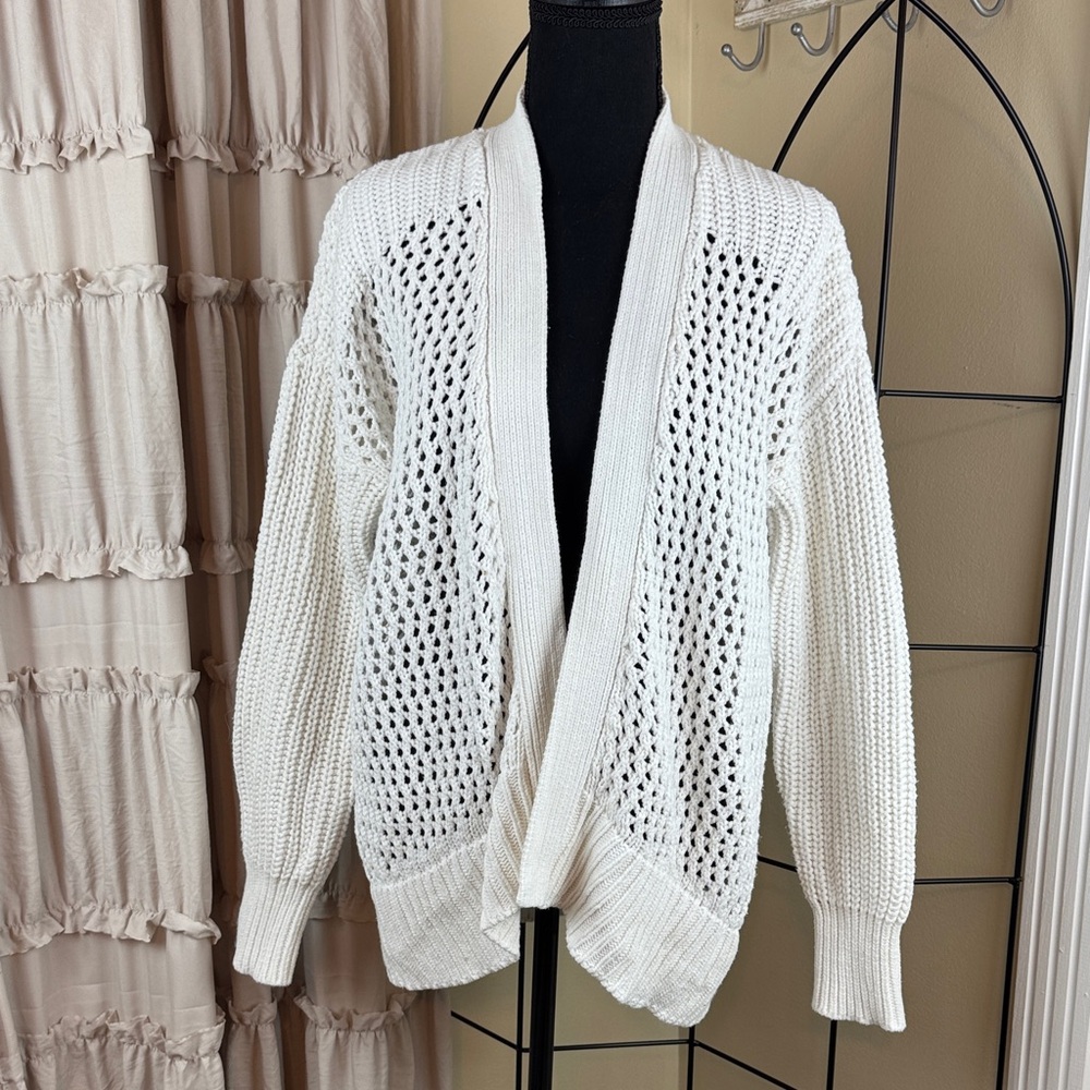 Express White Loose Open Knit Women's Cardigan Sweater Size S